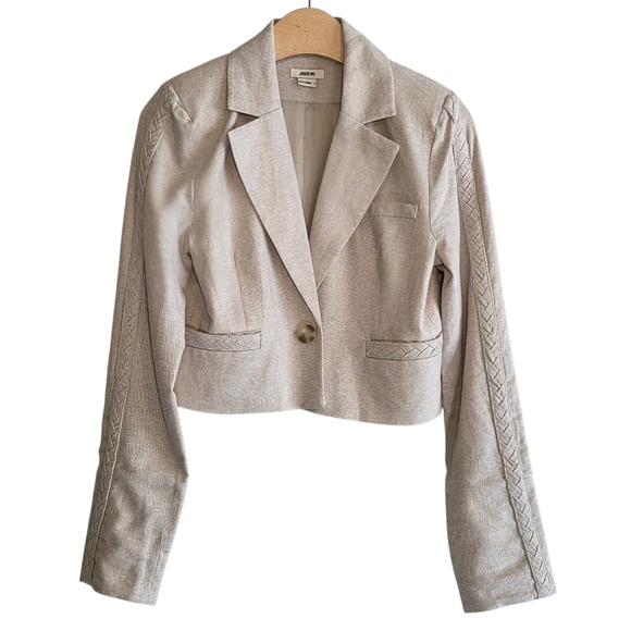 Jason Wu Jackets & Blazers - Jason Wu Linen Blend Beige Single Button Braided Detail Cropped Blazer Sz S